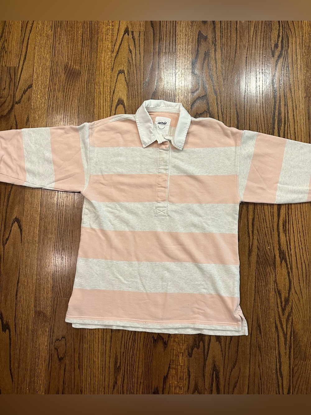 Aerie Women's Dusty Pink Prep Rally Oversized Rugby Shirt - Medium